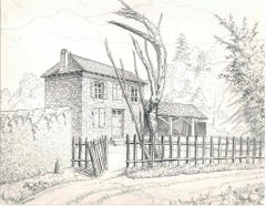 French Farmhouse - Original Pencil Drawing 1980s