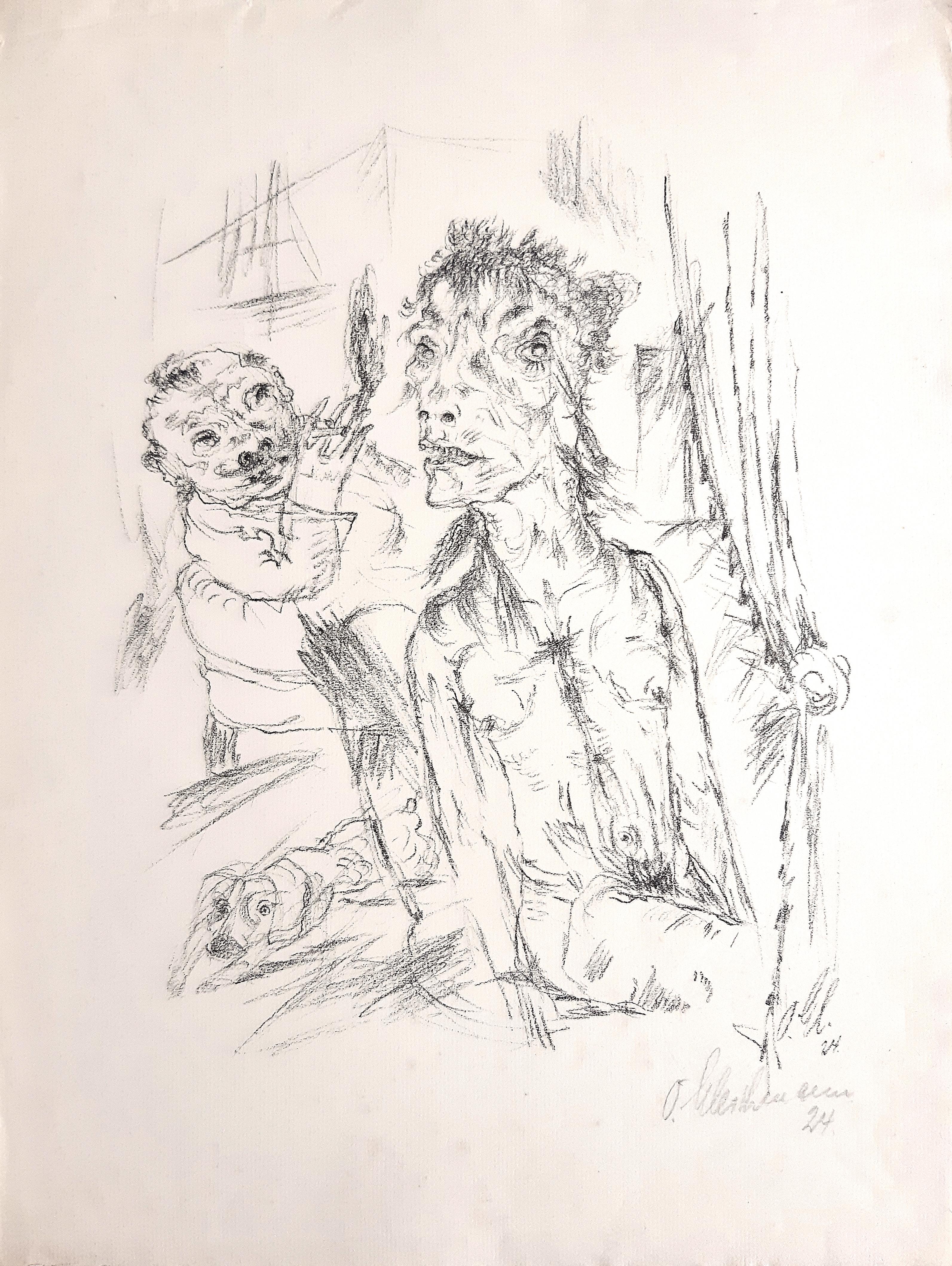 Bordellszene is an original lithograph, realized by Otto Gleichmann in 1924, hand- signed and dated.

In very good conditions.

Here the artwork represents two men in Expressionistic expression with strong and quick lines, at the same time fragile
