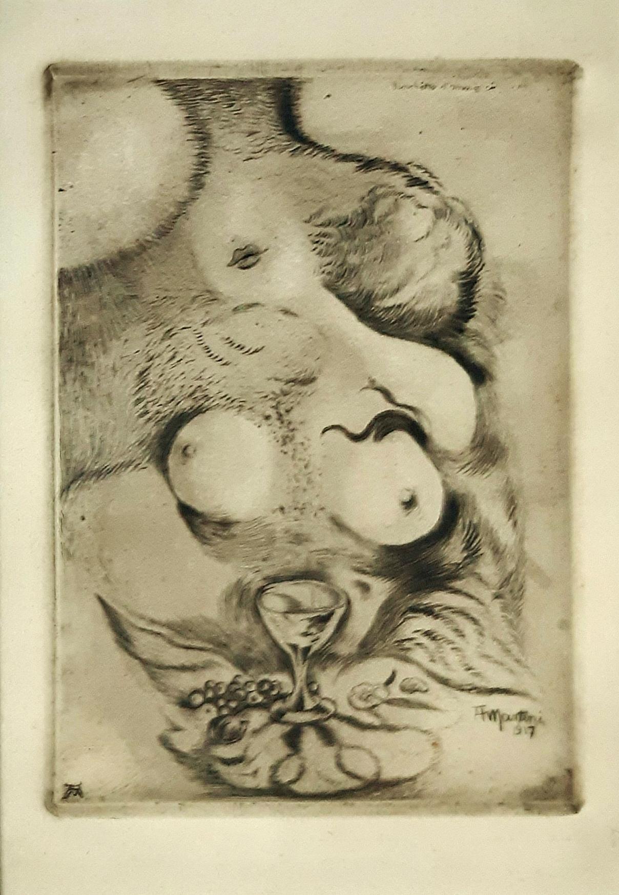 Alberto Martini Figurative Print - Banchetto d’Amore - Original Etching by A. Martini - 1917