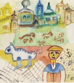 Percha - Pencil Drawing and Watercolor on Paper by Henry Miller - 1962