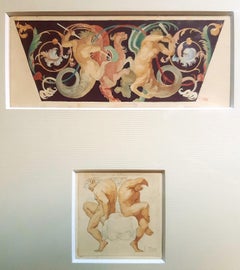 Grotesque with Fighting Centaurs - Pencil and Watercolor by F. von Stuck