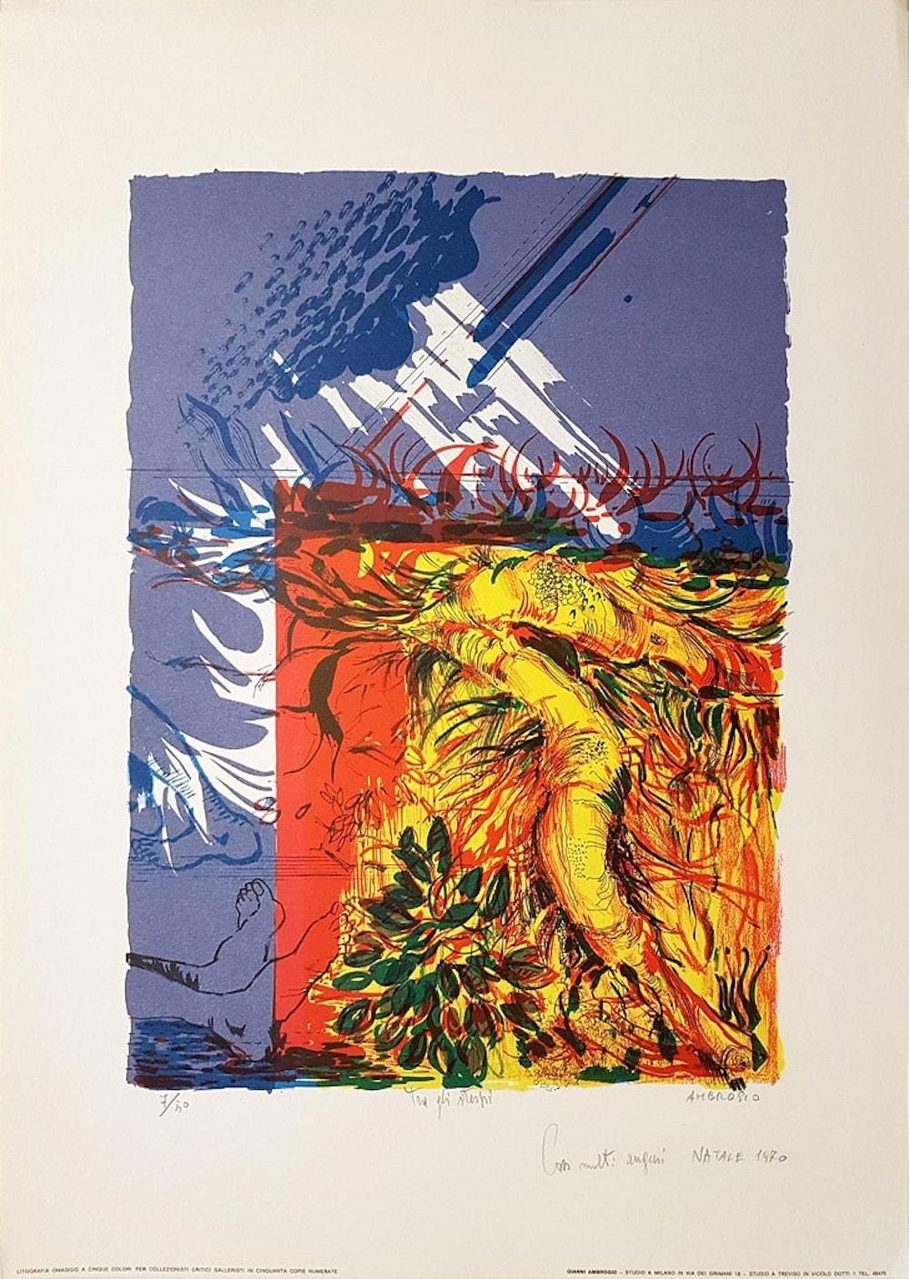 Gianni Ambrogio Figurative Print - Among the Brushwood - Original lithograph by G. Ambrogio - 1970