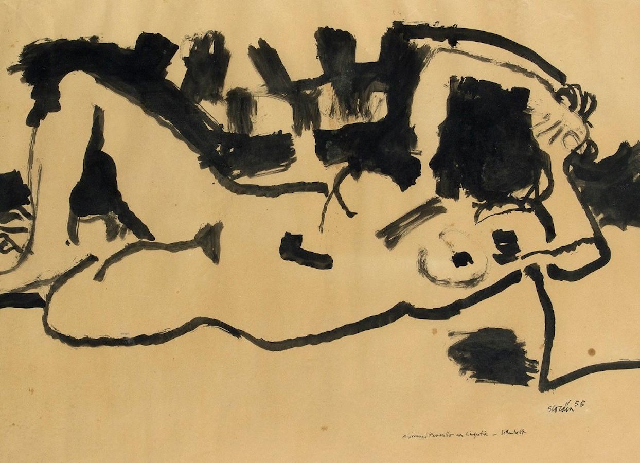 Original Markerzeichnung „Lying Naked“ von Antonio Scordia, 1955 im Angebot 1