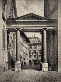 Ginevra, Port de la Treille - Litografia di A. Fontanesi - 1854