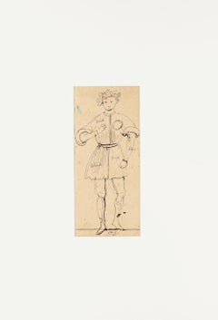 Thetrical Costume - Original China Ink Drawing by E. Berman - 1950s