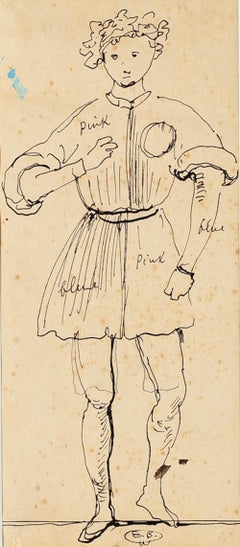 Thetrical Costume - Original China Ink Drawing by E. Berman - 1950s