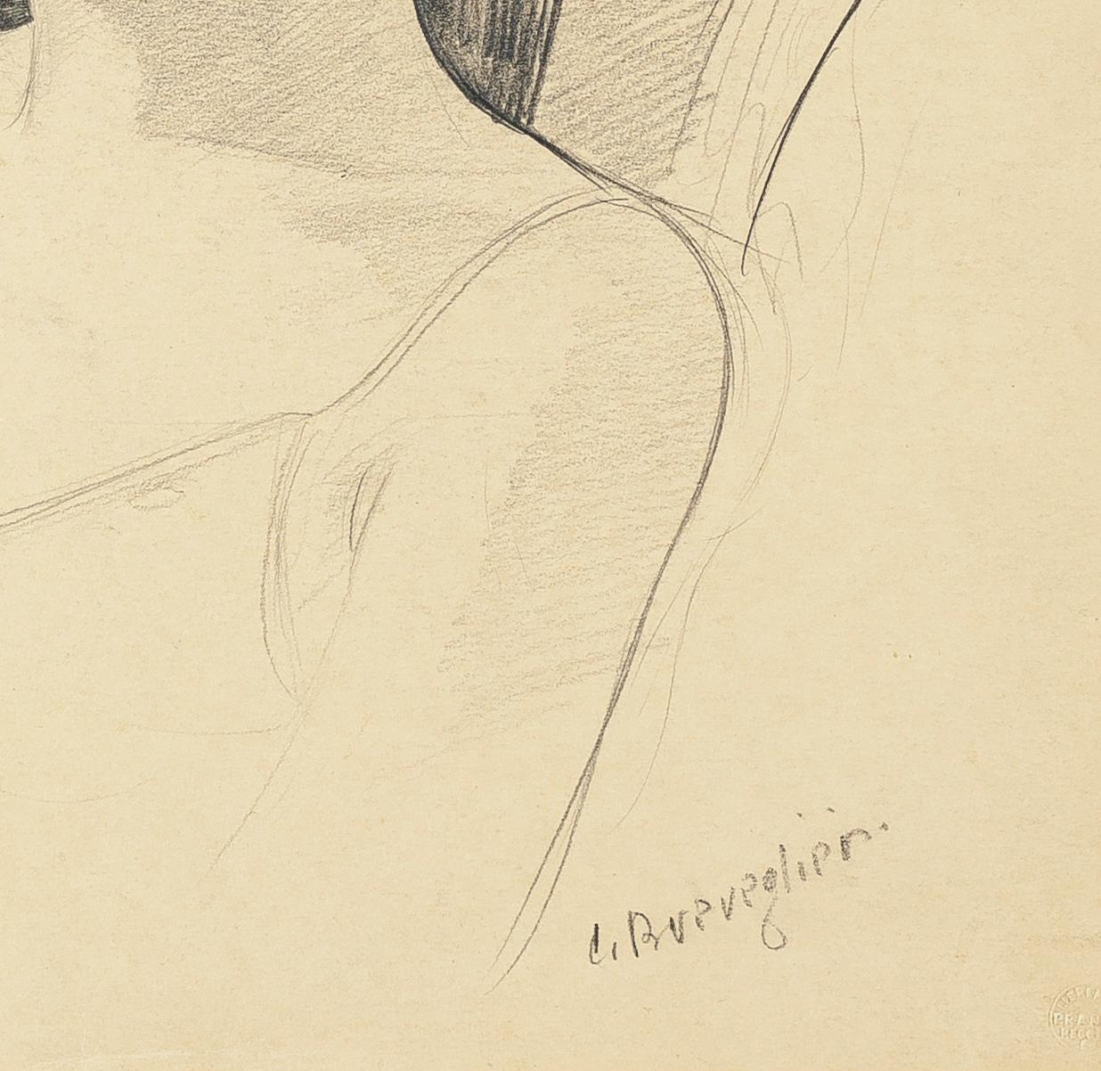 Woman with a Hat - Original Pencil Drawing by C. Breveglieri - 1930s - Art by Cesare Breveglieri