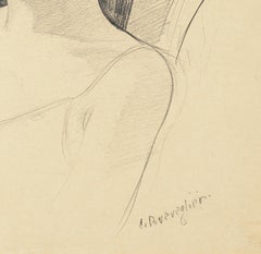 Woman with a Hat - Pencil Drawing by C. Breveglieri - 1930s