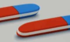 Red and Blue Rubbers - Original Oil on Canvas by Giuseppe Restano - 2010