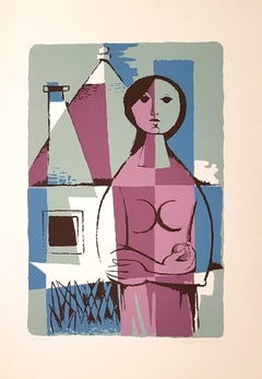 Woman from Apulia with Trullo - Original Lithograph by Pippi Starace - 1960s
