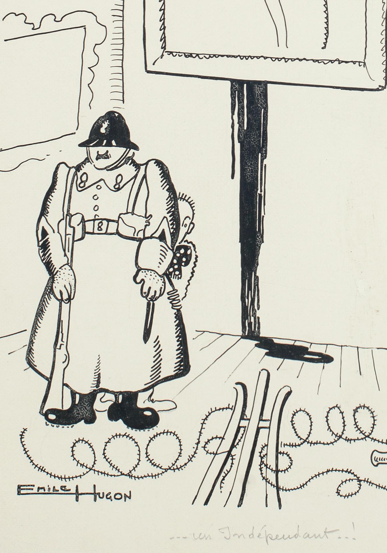 Chinesische Tintenzeichnung von E. Hugon - 1960er Jahre – Art von Emile Hugon