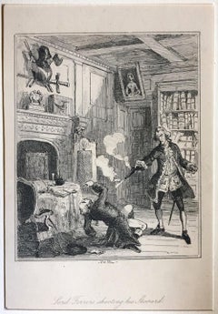 Antique Lord Ferrers shooting his Steward - Original Etching by PHIZ - Mid 19th Century 