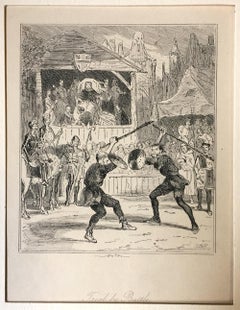 Trial by Battle - Original Etching by PHIZ - Mid 19th Century 