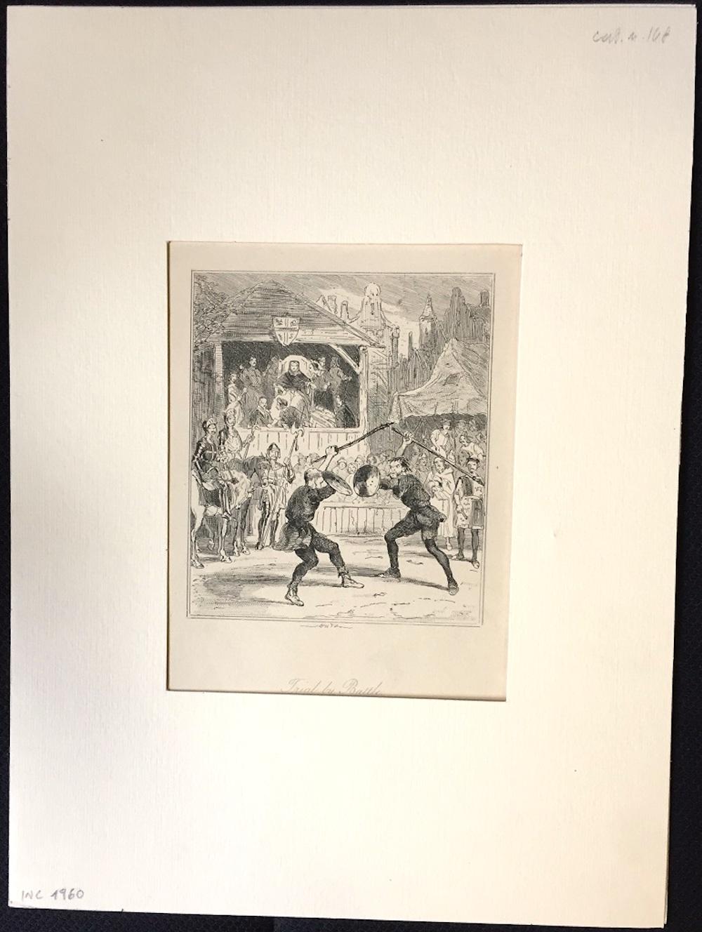 Trial by Battle - Original Etching by PHIZ - Mid 19th Century  - Print by Browne Hablot Knight 