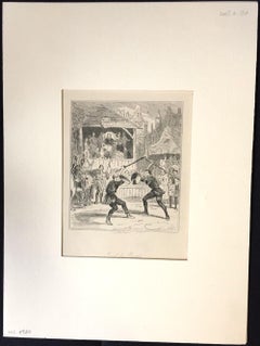 Trial by Battle - Original Etching by PHIZ - Mid 19th Century