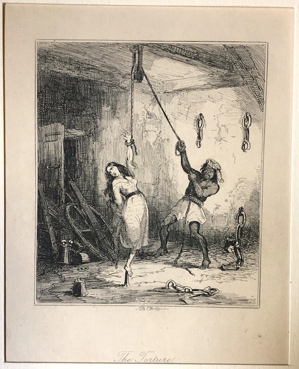 Browne Hablot Knight  Figurative Print - The Torture - Original Etching by PHIZ - Mid 19th Century 