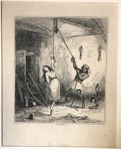 Antique The Torture - Original Etching by PHIZ - Mid 19th Century 