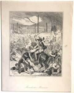Manchester Massacre - Original Etching by PHIZ - Mid 19th Century 