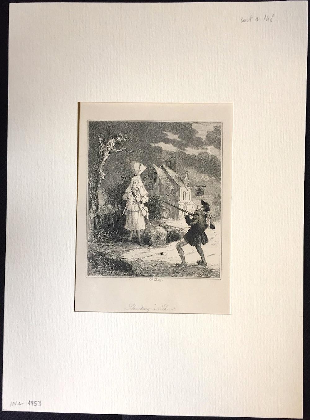Shooting a Ghost - Original Etching by PHIZ - Mid 19th Century  - Print by Browne Hablot Knight 