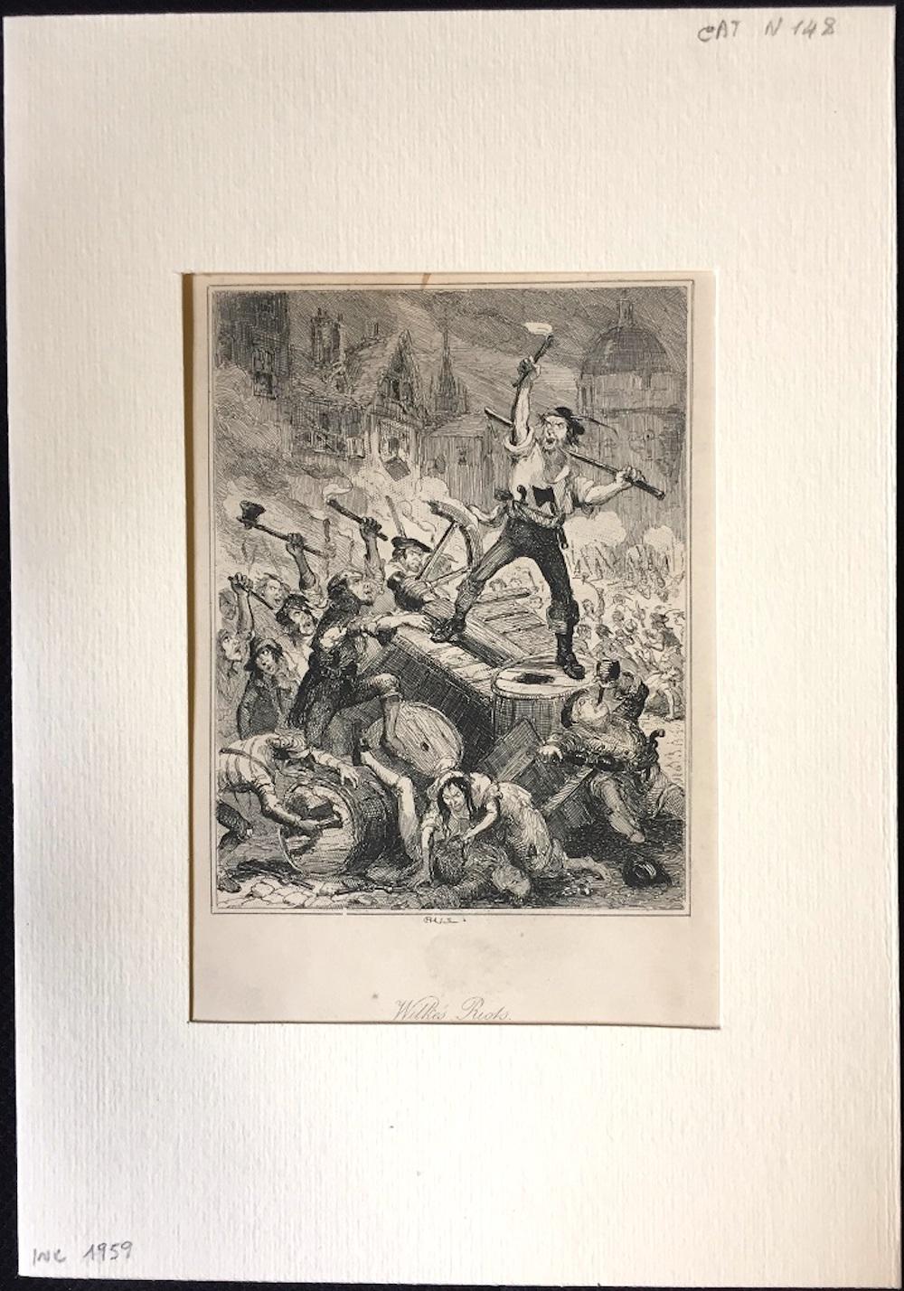 Wilkes Riots- Original Etching by PHIZ - Mid 19th Century  - Print by Browne Hablot Knight 