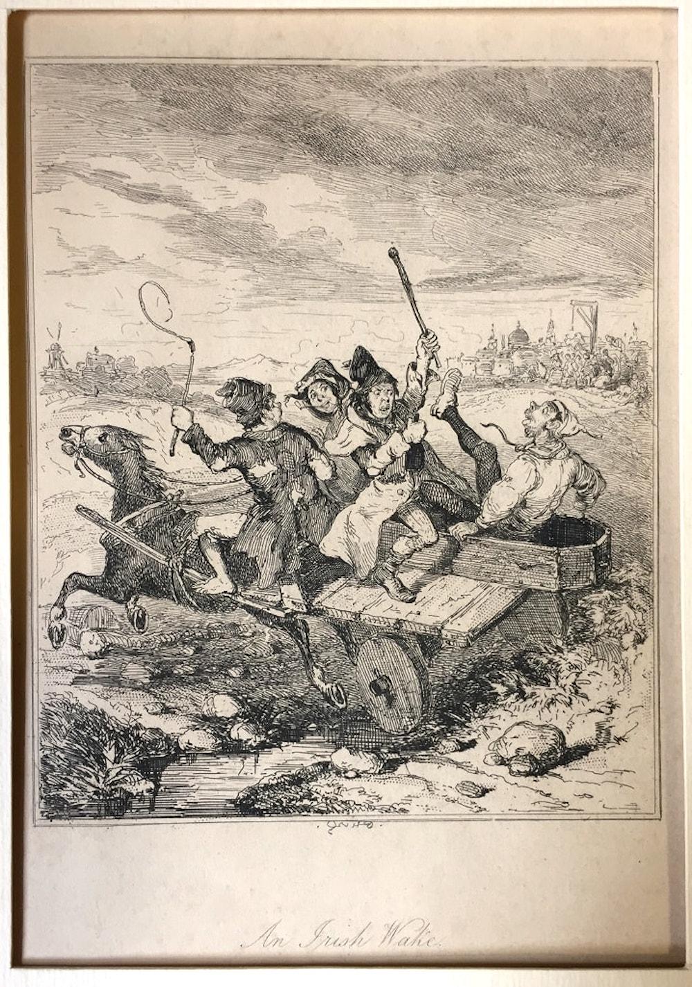 Browne Hablot Knight  Figurative Print - An Irish Wake- Original Etching by PHIZ - Mid 19th Century