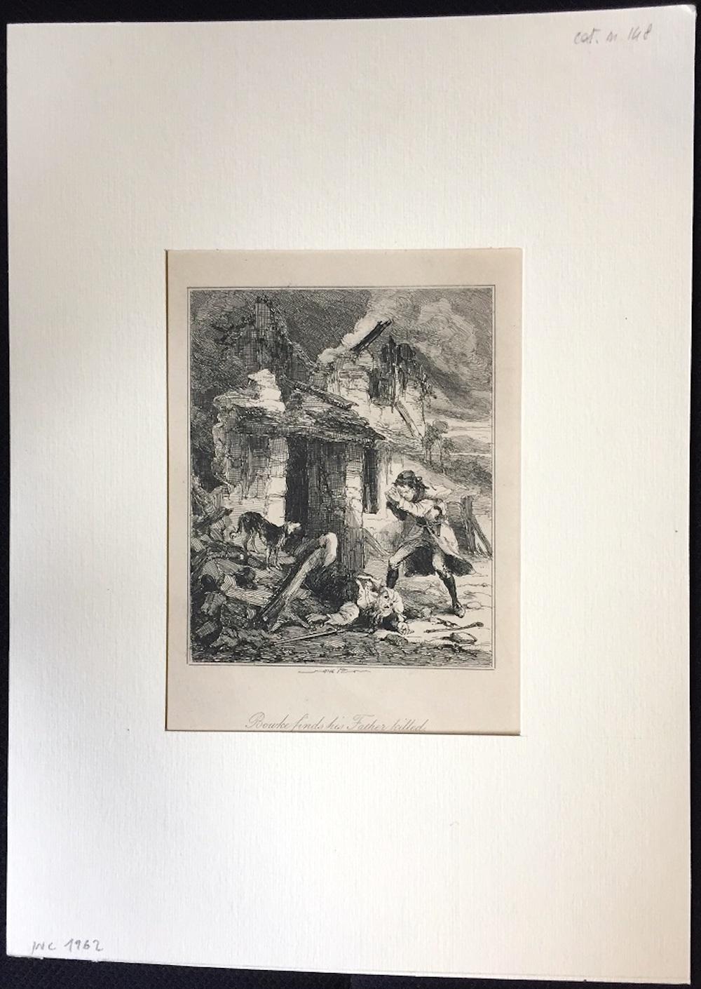 Bowke finds his Father killed - Original Etching by PHIZ - Mid 19th Century  - Print by Browne Hablot Knight 