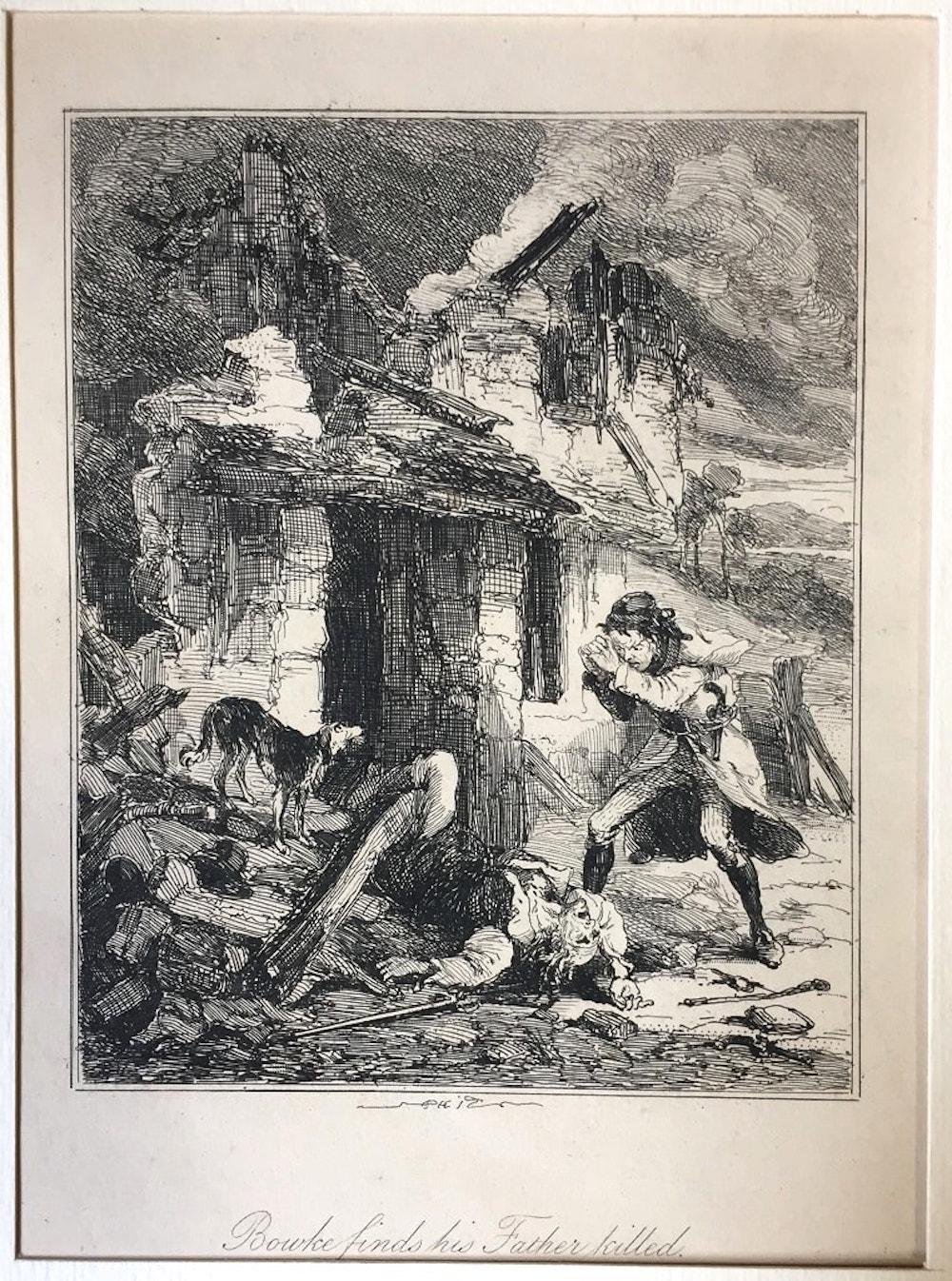 Browne Hablot Knight  Figurative Print - Bowke finds his Father killed - Original Etching by PHIZ - Mid 19th Century 