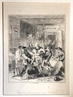 Antique Burglars Attempting to Roast Mr. Porter - Etching by PHIZ - Mid 19th Century 