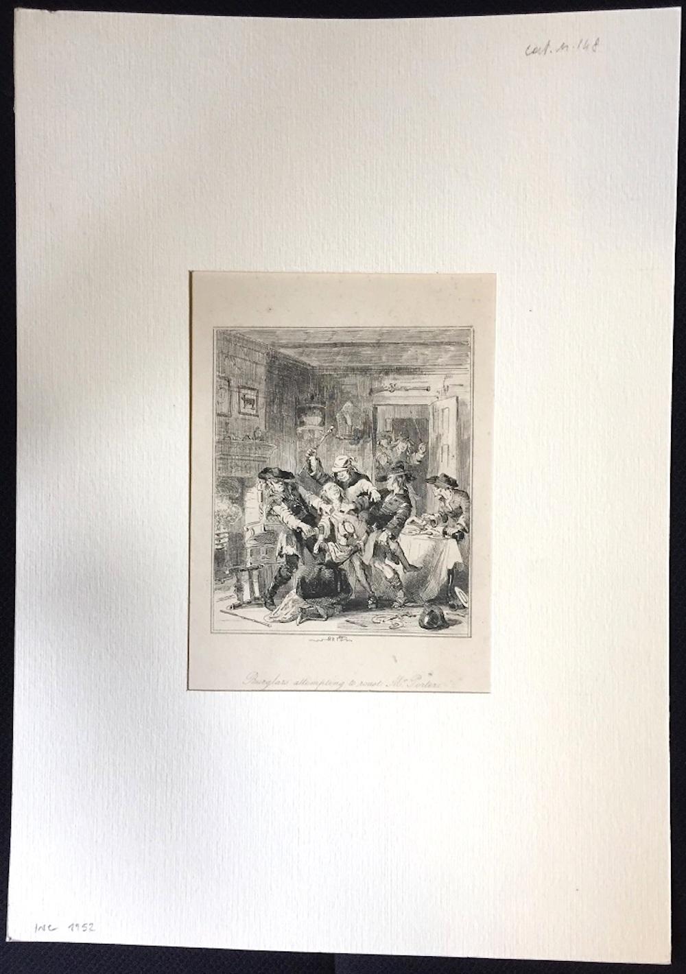 Burglars Attempting to Roast Mr. Porter - Etching by PHIZ - Mid 19th Century - Print by Browne Hablot Knight 