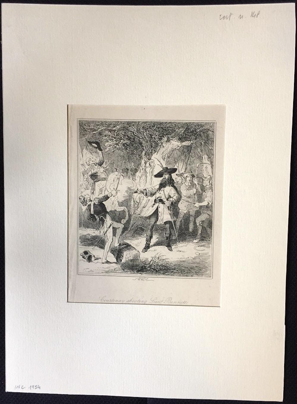Courtnay Shooting Lieut Bennett - Etching by PHIZ - Mid 19th Century  - Print by Browne Hablot Knight 