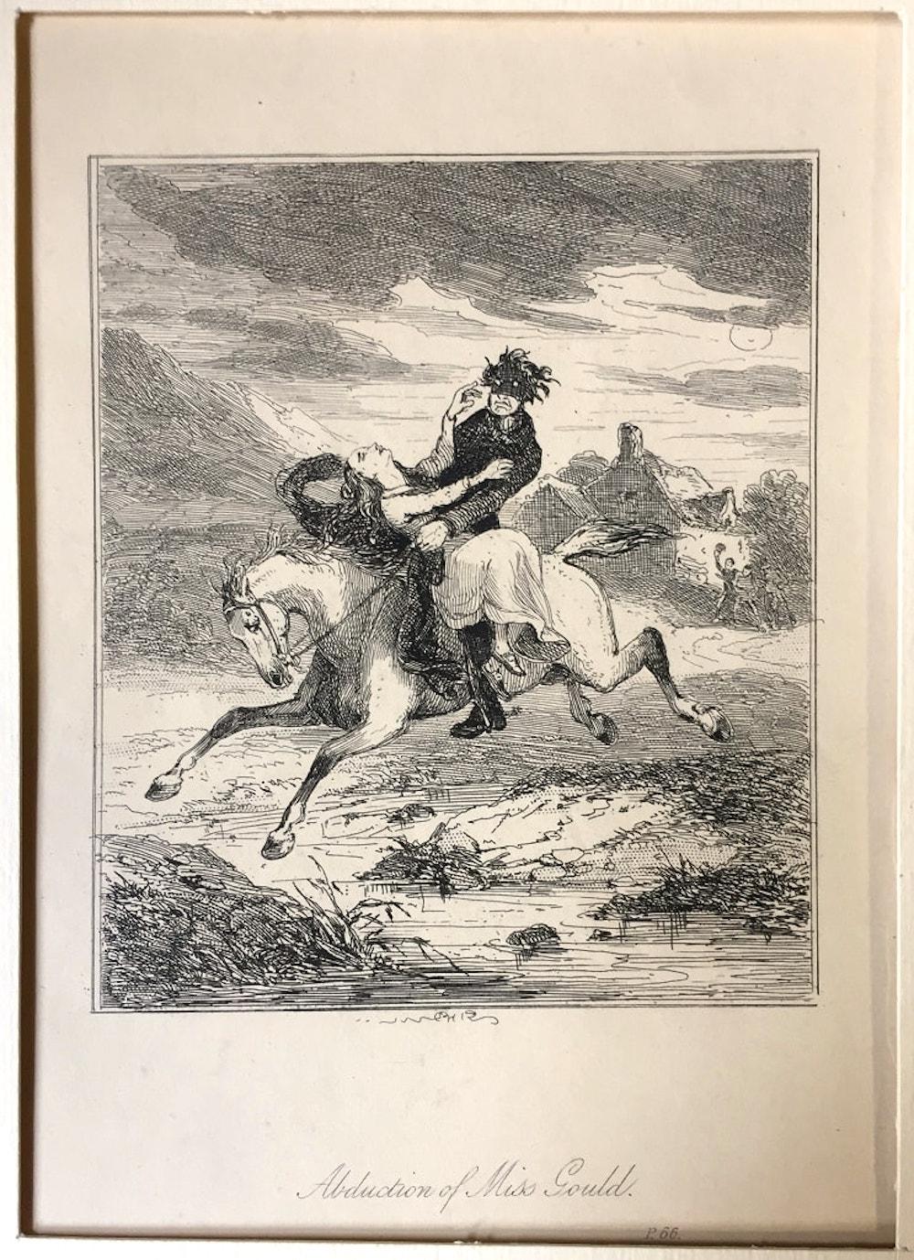 Browne Hablot Knight  Figurative Print - Abduction of Miss Gould - Etching by PHIZ - Mid 19th Century