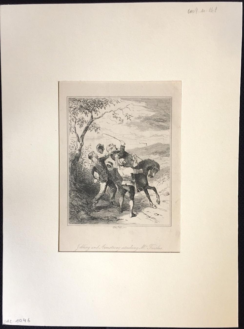 Folling and Armstrong attacking Mr. Fairles- Etching by PHIZ - Mid 19th Century  - Print by Browne Hablot Knight 