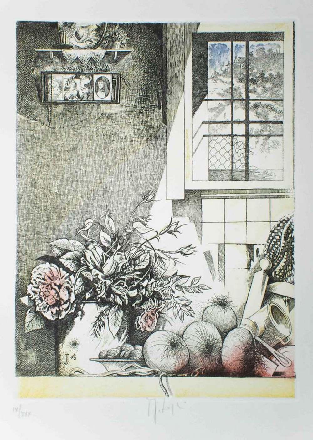 Interno con Sacrocuore - Original Etching by Mario Logli - 1986