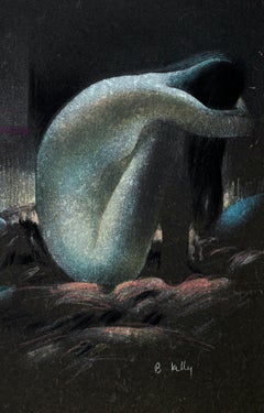 Femme Nue Recroquevillée - Original Lithograph by B. Kelly - 1980s
