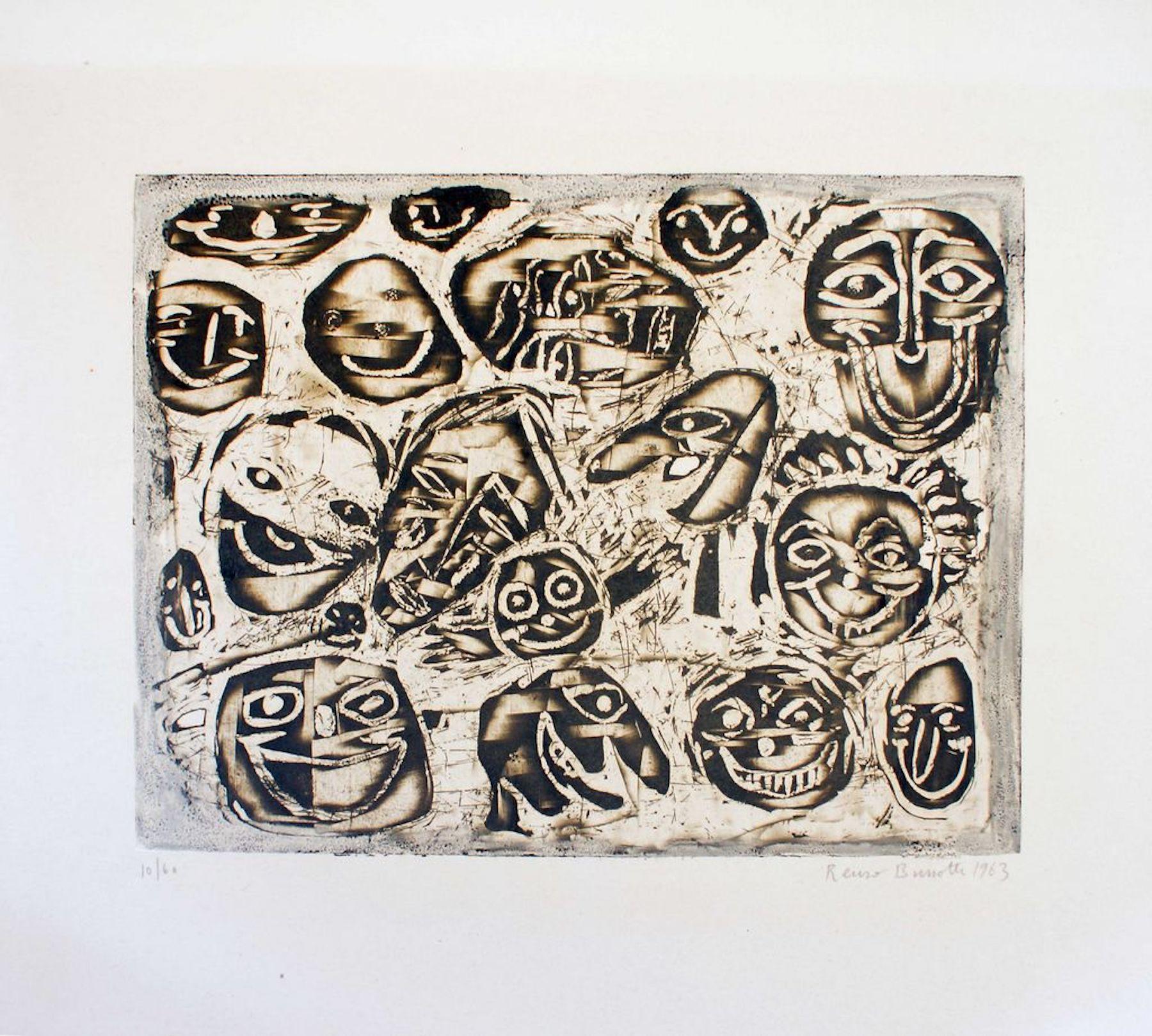 Masks è un'opera d'arte originale realizzata da Renzo Bussotti nel 1963.

Firmato a mano e datato a matita sul margine inferiore destro. Numerato a matita sul margine inferiore sinistro.
Edizione di 60 stampe. L'opera d'arte proviene dalla