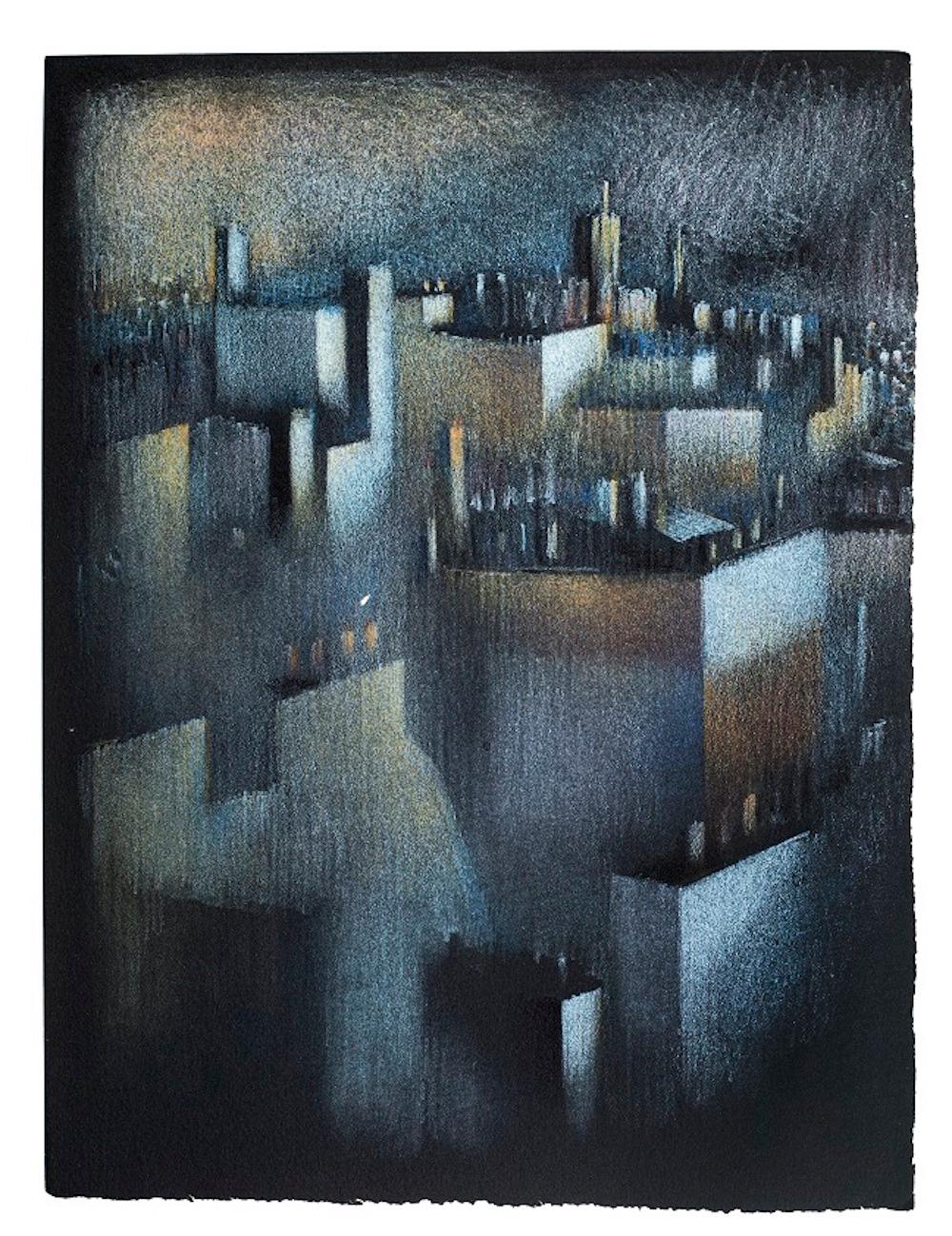 Bernadette Kelly Figurative Print – La Ville – Originallithographie von B. Kelly – 1980er Jahre