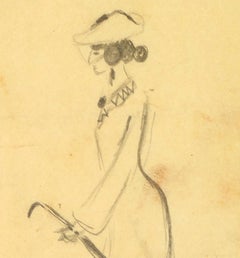 Femme à l'Umbrella - Dessin au fusain sur papier par A. Mérodack-Jeanneau