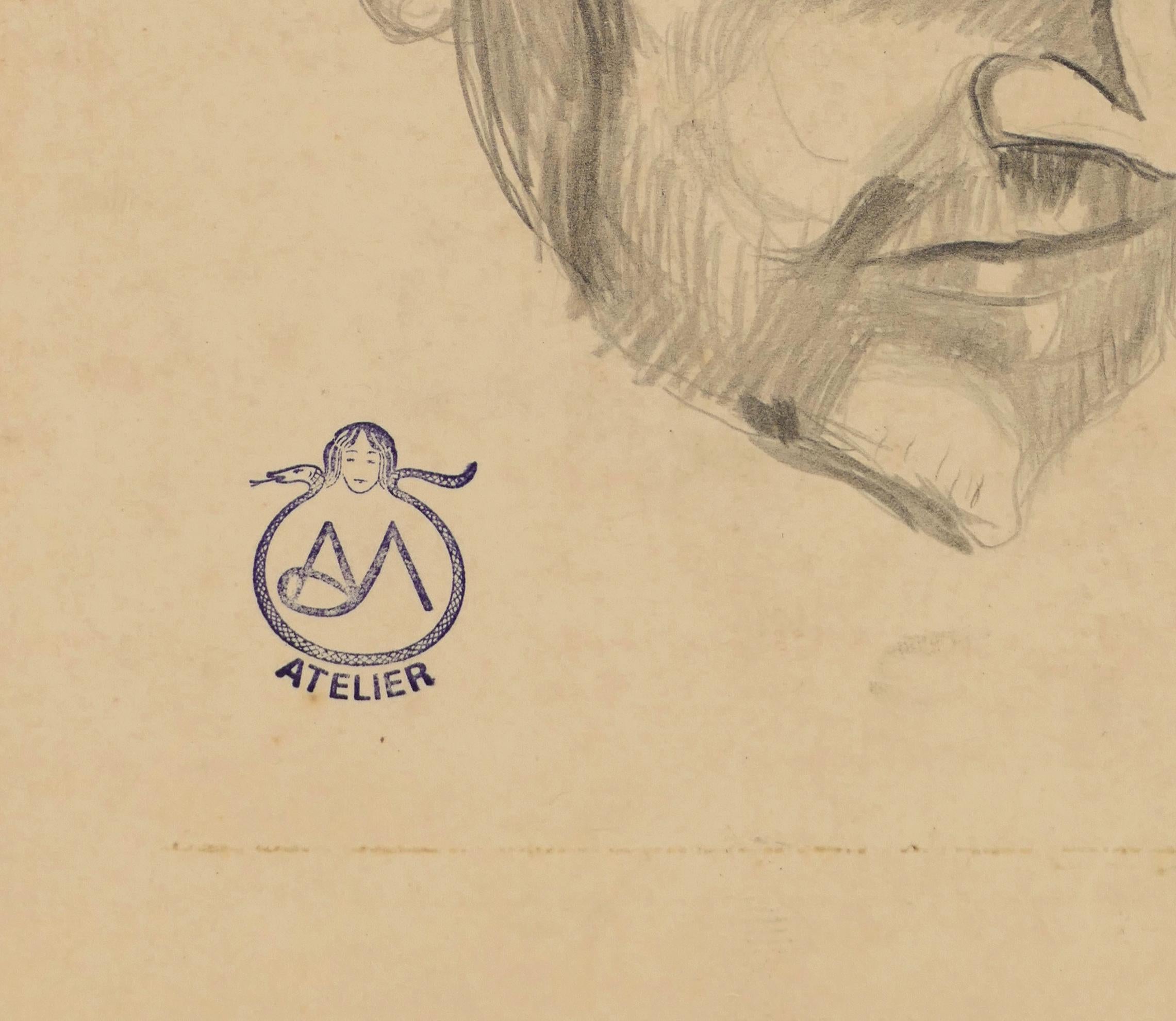 Portrait - Dessin au fusain sur papier par A. Mérodack-Jeanneau - Beige Figurative Art par Alexis Mérodack-Jeanneau