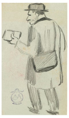 Man Seen From Behind - Charcoal on Paper by A. Mérodack-Jeanneau