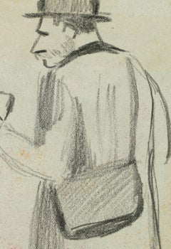 Man Seen From Behind - Fusain sur papier par A. Mérodack-Jeanneau