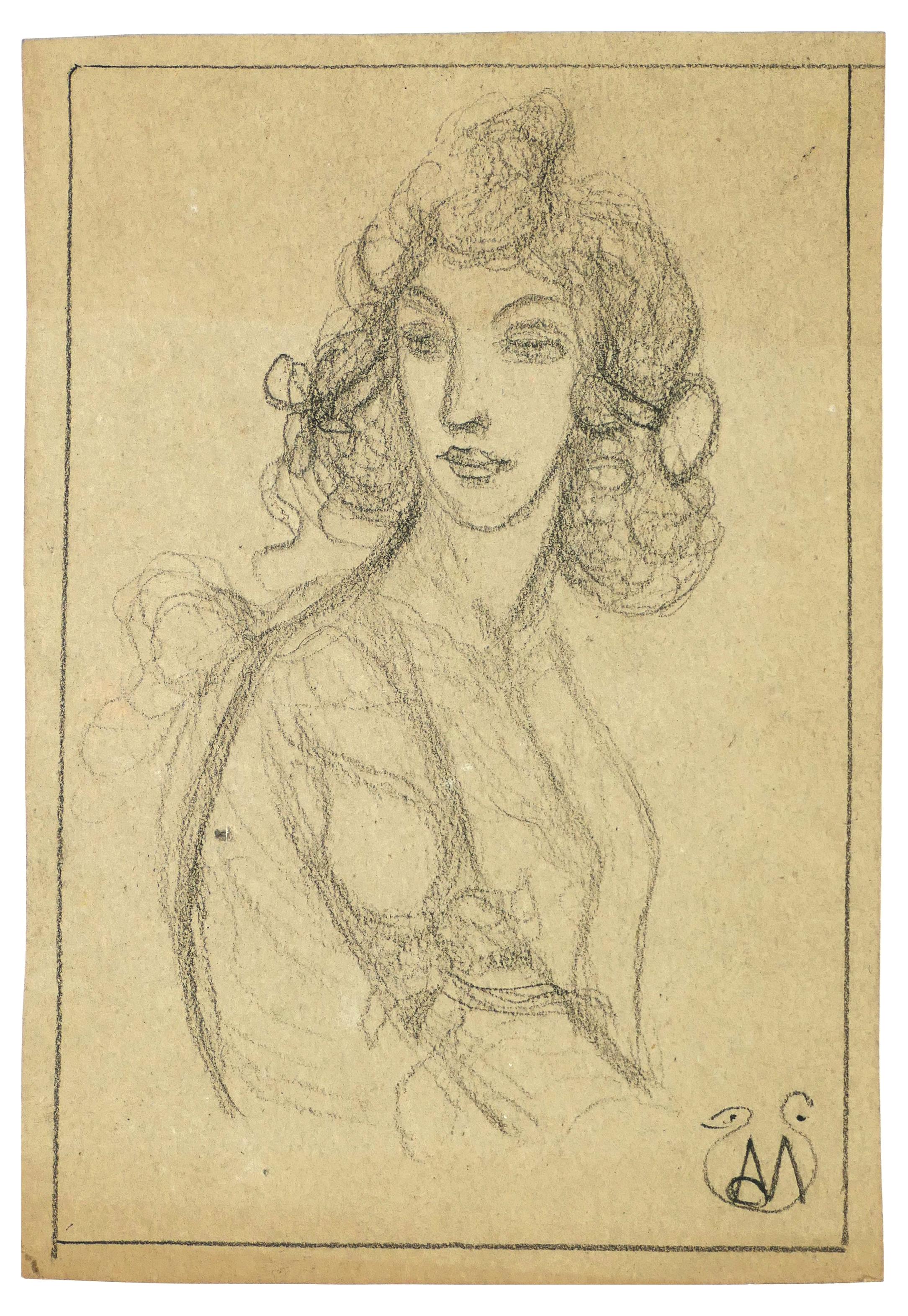 Alexis Mérodack-Jeanneau Figurative Art - Woman Bust - Pencil on Paper by A. Mérodack-Jeanneau