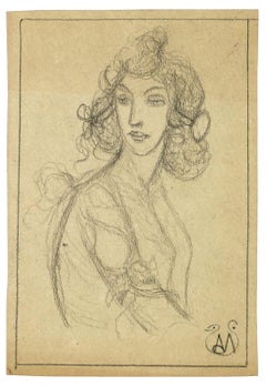 Busto di donna - Matita su carta di A. Mérodack-Jeanneau