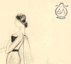 La mariée - Dessin au crayon et au fusain sur papier par A. Mérodack-Jeanneau