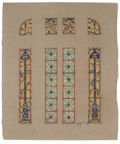 Stained Glass Window - Watercolor on Paper by L. Balmet - Early 20th Century