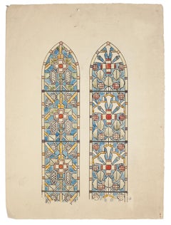 Stained Glass Window - Watercolor on Paper by L. Balmet - Early 20th Century
