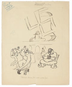 Study of Figures - Pen Drawing by E. Hugon - Late 20th Century