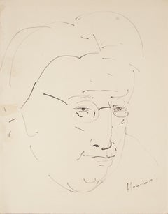 Quatre dessins à l'encre originales de Chine représentant des visages d'un maître inconnu, XXe siècle 