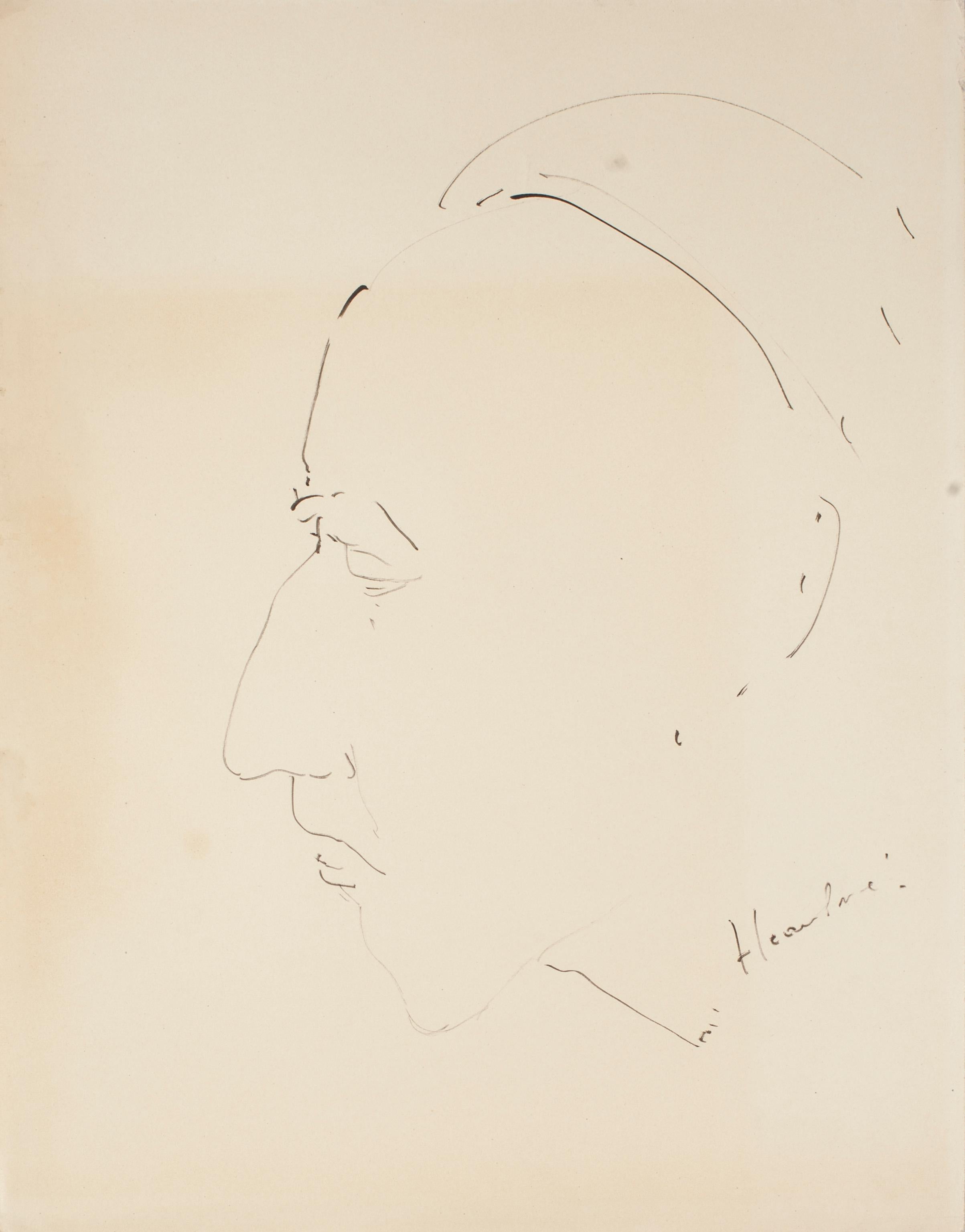 Faces - Four Original China Ink Drawings by Unknown Master 20th Century For Sale 1