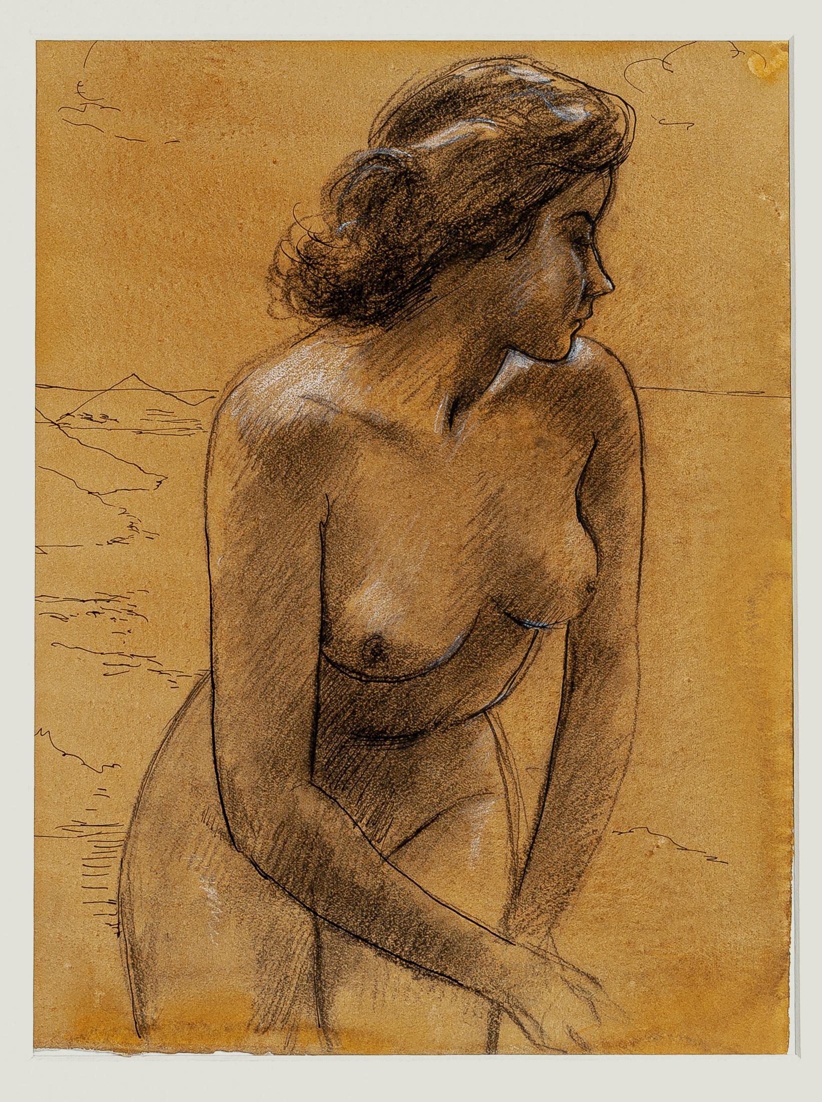 Unknown Figurative Art - Nude Woman - Pencil And Pastel Drawing - Early 20th Century
