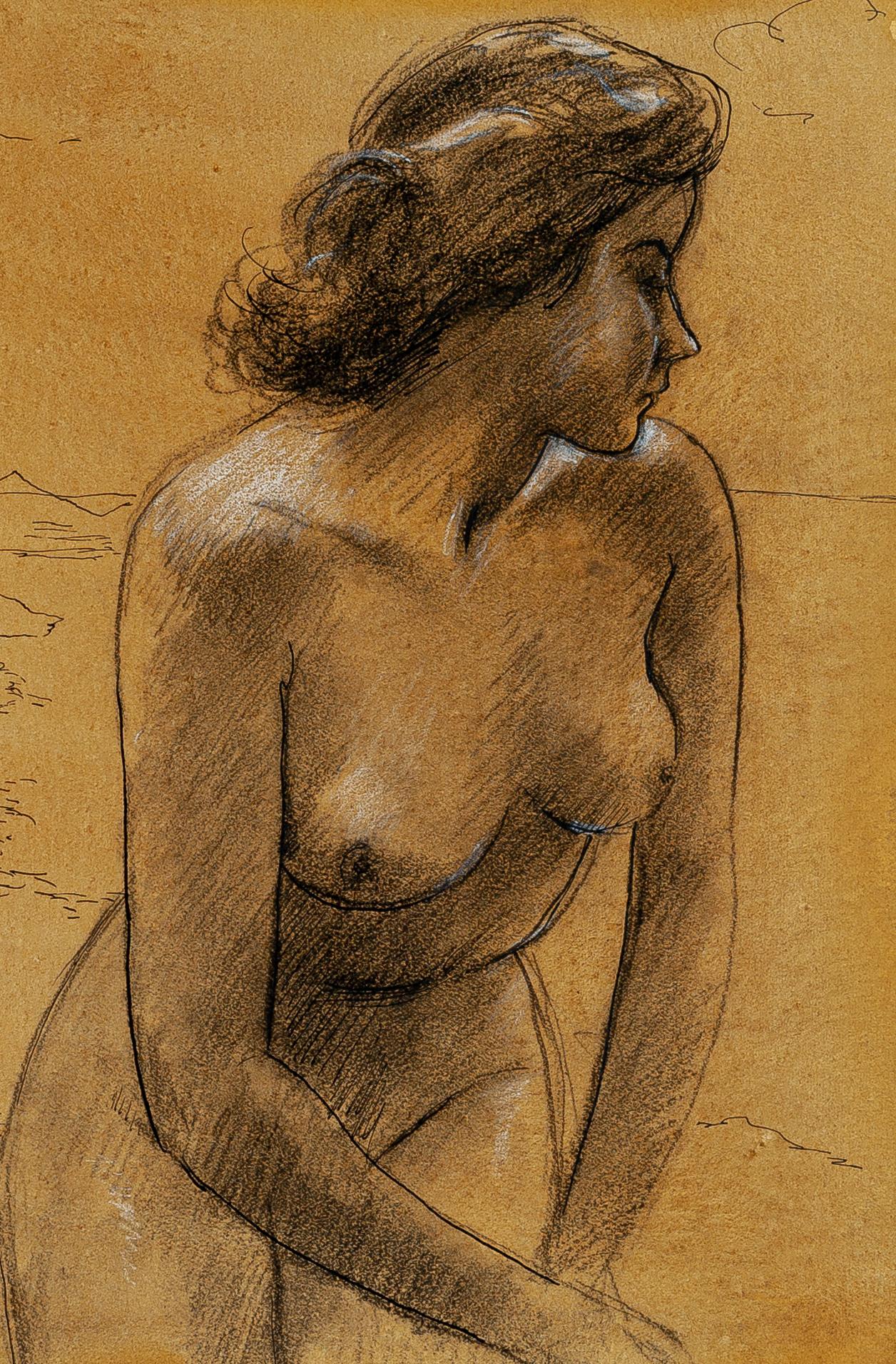 Nude Woman - Pencil And Pastel Drawing - Early 20th Century - Art by Unknown